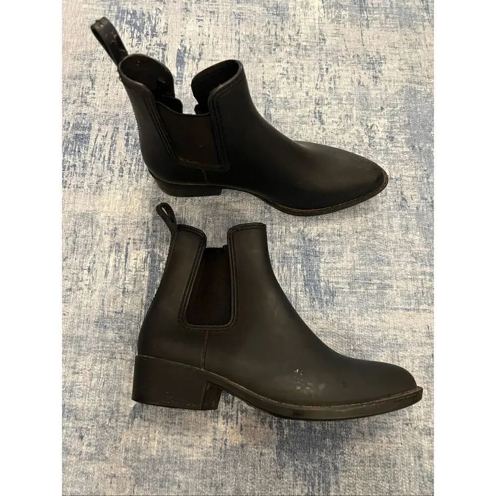 Jeffrey Campbell Havana Black Chelsea Pointed Toe Rain Boots Women's Size 8